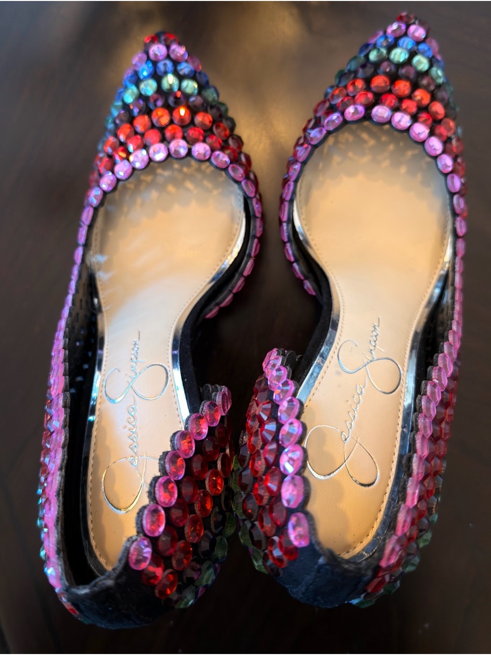 Jessica Simpson Multicolor Crystal Pointed Toe Heels - Pink & Rainbow - Picture 5 of 8